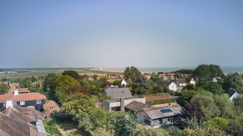 Aerial view of coastal Suffolk homes