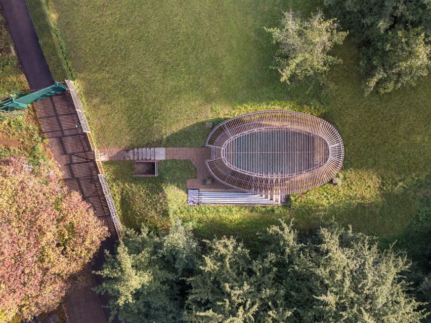 Overhead view of Kew Pumping Station in Kew Gardens