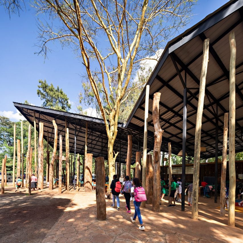 Existing structure at updated school by Urko Sánchez Architects